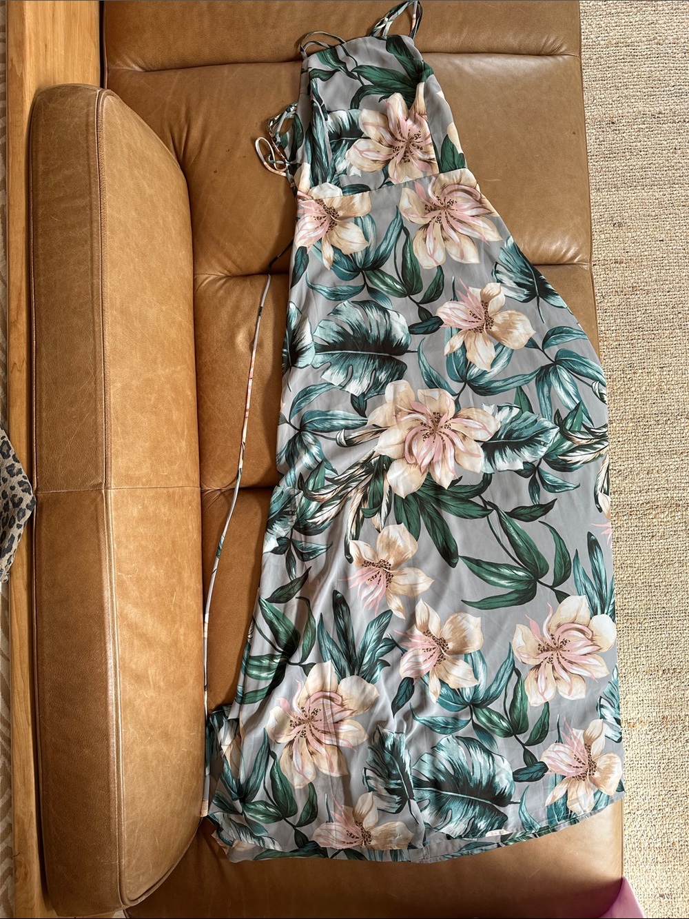 Lulu’s Floral Slip Dress in Gray with Pink Blooms